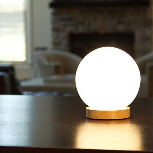 LightAccents Iris Glass Ball Table Lamp com 6 watts 550 lúmen 2700k lâmpada LED incluída - Lâmpada de cabeceira - Lâmpada de mesa - Lâmpada pequena base de madeira natural com tom redonda de vidro