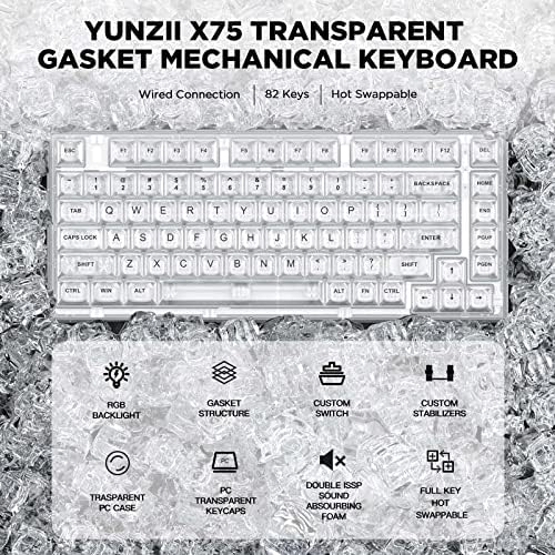 Yunzii X75 82 teclado mecânico de swappable que quente com calças de chave transparentes, teclado de montagem