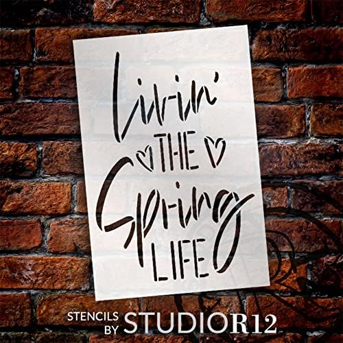 Livin 'The Spring Life Stêncil por Studior12 | Craft DIY Spring Home Decor | Pintar placar de madeira | Modelo