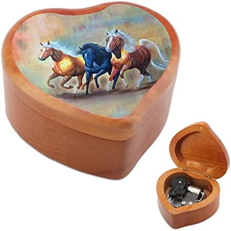 Cavalos coloridos pinturas de madeira Caixa musical de Windusp Windup Heart
