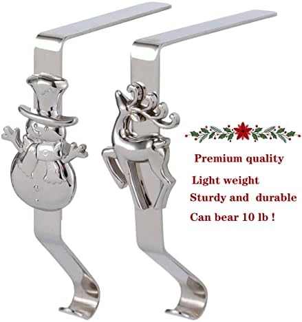 Cabides de meia de Natal para Mantel Conjunto de 4, diferentes suportes de meia de Natal de Metal para Mantel, ganchos de meia de Natal prateados, suporte para lareira para lareira