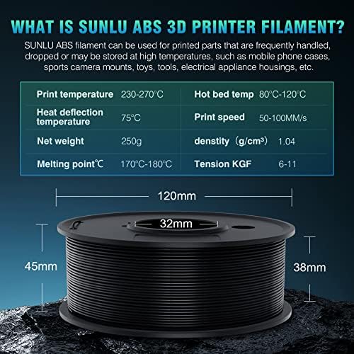 SUNLU 250G Filamento ABS 1,75 mm Pacote e PLA meta 3D Filamento Cinza, precisão dimensional +/- 0,02 mm,