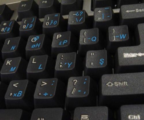Etiquetas de teclado turco F com letras azuis em fundo transparente
