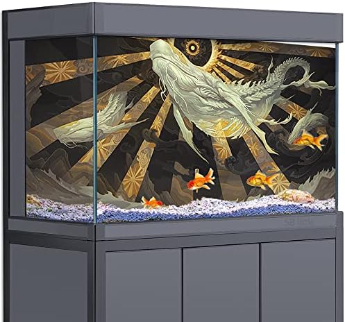Fundo de tanque de peixe 3D Mitos chineses Legends Whale Kunai Sun HD Printing Wallpaper Papel de Réptil Habitat Aquário Decorações de fundo PVC Poster Sticker Paisagem 23.6x47.2in)