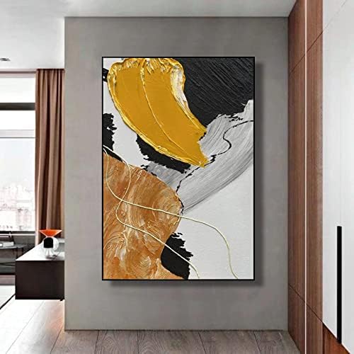 Pintura a óleo pintada à mão-textura preta e branca pintada a óleo pintada laranja varanda abstrata pintura pendurada pintura 3D pintada à mão na tela abstrata obra de arte decoração de parede pintura abstrata, 60x80cm