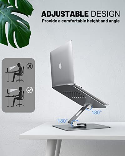 Laptop ajustável JCZT para a mesa, 360 ° de altura de alumínio rotativa para o laptop, laptop ergonômico portátil significa MacBook Air Pro, todos os laptops 10-17 '', cinza