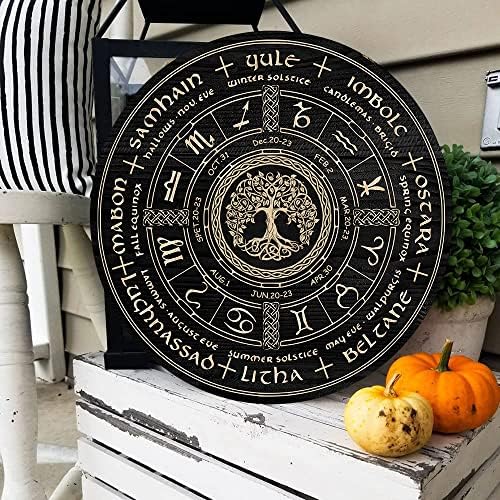 Aowotu Wheel of the Year Wood Sign 12 , Sabats Pagan Witch Sign, WicCan Holidays, Calendário da Wicca,