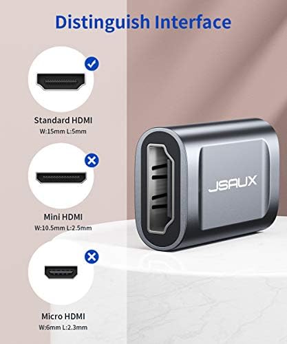 Jsaux HDMI Couplador fêmea para fêmea 2 pacote, liga de alumínio do conector de extensão HDMI 4K HDMI liga de