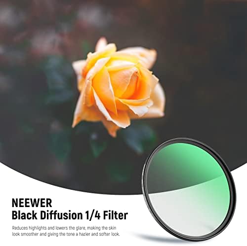 Neewer 37mm Difusão preta 1/4 Filtro de filtro Efeito cinematográfico Filtro de efeitos cinematográficos Ultra Slim Repelentes de água HD Vidro óptico, 30 camadas Nano revestimentos para fotografia de vídeo/vlog/retrato