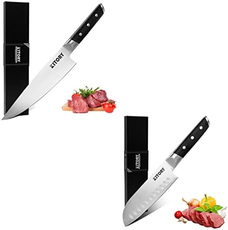 KEITION 8 polegadas Chef Knife Mtd06 + 5,5 polegadas Santoku Knife Mtd04 - Caixa ergonômica de maçaneta Pakkawood