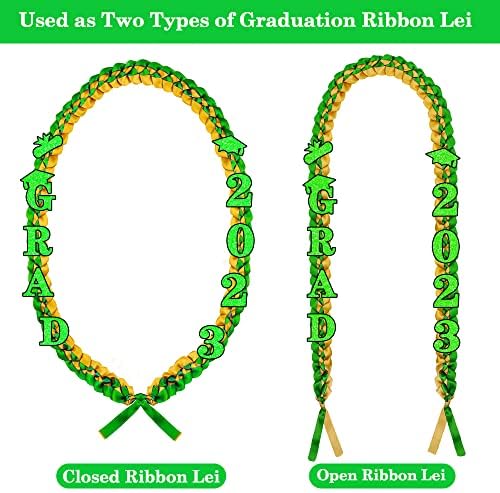 2023 Lei de fita de graduação e colar trançado de cordão de honra - Green Gold Handmade Grad Grad Lei com Glitter 2023 Grad pinos para a turma de 2023 homens Menino