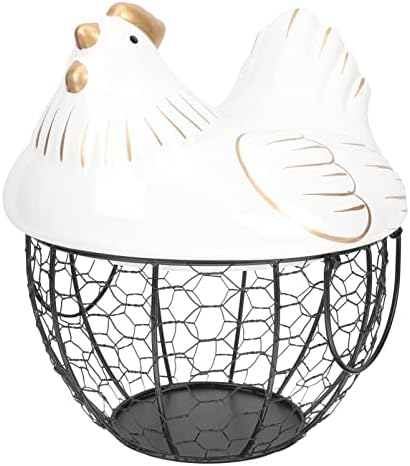 Zerodeko ovo coletando cesto metal arame ovos cestas cesta de armazenamento com formato de frango tampa de cestas de ovos de fazenda rústica para ovos de ovos frescos Frutas brancas