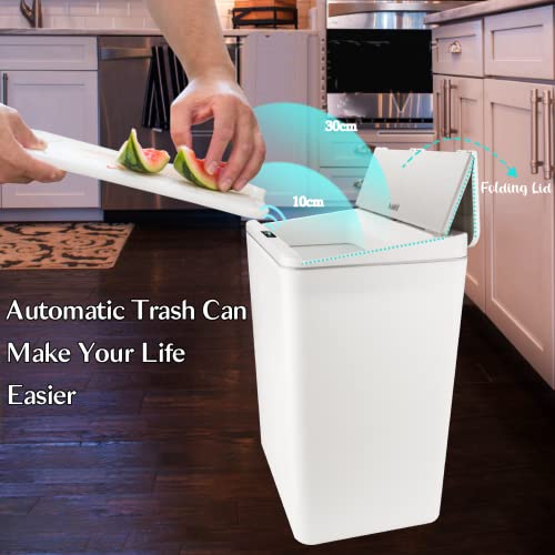 Uhdod pequeno lixo sem toque lata de 2,5 galões de lixo de banheiro com tampa, sensor de movimento automático lata de lixo inteligente para cozinha, quarto, banheiro