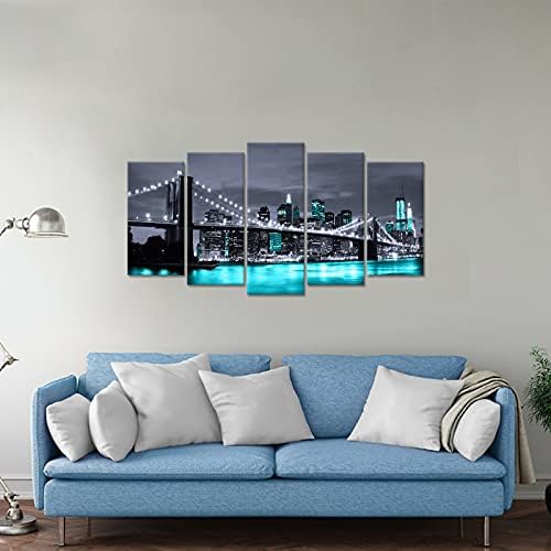 Kaloremore preto branco e azul Brooklyn ponte picture impressões de telas de Nova York City Night View Poster