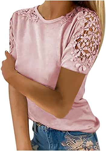 Blusa de verão para mulheres confortam cores roupas moda moda de manga curta Camiseta de renda de renda BLOUS