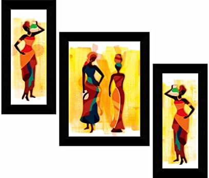 SAF Conjunto de 3 Panihari Ladies Modern Art Wall Pintura para decoração em casa 13,5 x 22,5 polegadas