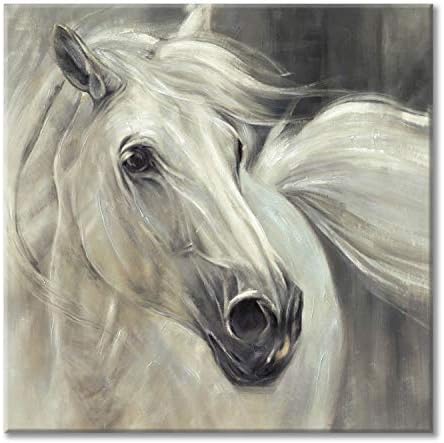 Arte de parede de lona de cavalo branca utop-art: pinturas de animais pintas de arte pintadas à mão para sala de estar