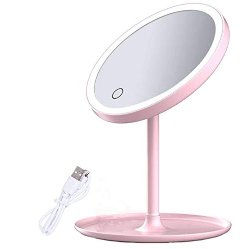 LiseaForu Recarregável espelho de maquiagem com espelho de vaidade leve de LED com luzes 3 luzes coloridas espelho de beleza cosmética portátil portátil parlamentar de bancada de bancada de mesa