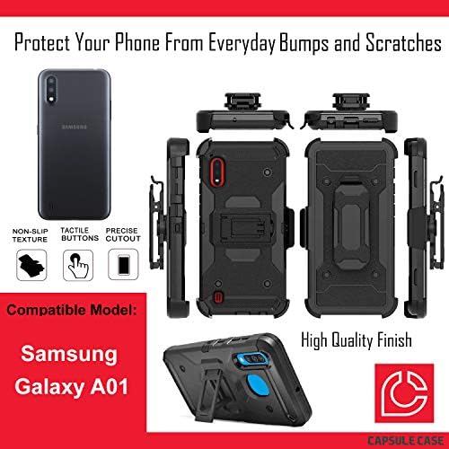 Ohiya Case Compatível com Galaxy A01 [Transformador híbrido Impact Rugged Kickstand Black Case Tampa