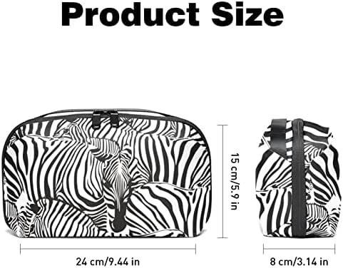 Cague de viagem ao organizador eletrônico, bolsa de maquiagem, organizador de cordão de viagem, bolsa de organizador de cabo, padrão de animal zebra