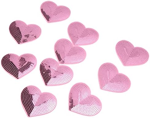 Remendos de lantejoulas, 10pcs de ferro de coração rosa em remendos de costura de remendos de reparo de