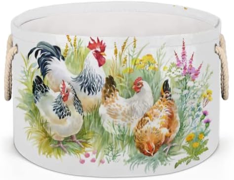 Galos e galinha grande cestas redondas para cestas de lavanderia de armazenamento com alças de