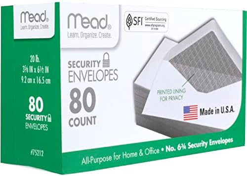 Mead 6-3/4 Envelopes, forro impresso em segurança para privacidade, fechamento gummed, papel para todos os fins