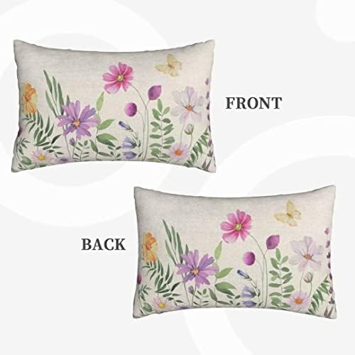 Capas de travesseiro de primavera de Aeioae 12 x 20 polegadas de 2 polegadas de 2, Farmhouse Wildflower