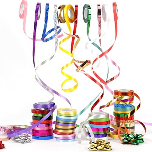 Weltoke 48 Rolls Curling Ribbon Sparkly Balloon String Roll embrulhando fita para embalagem, artesanato, casamento, festa, festival, florista