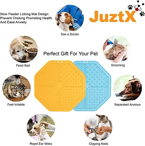 Juztx Lamber de alimentação lenta para cães e gatos, 2 embalagens de manteiga de amendoim Pads com copos de