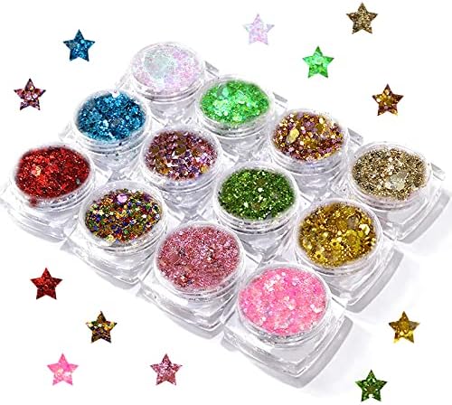 12 cores Glitter Gel Set OnG-Balting Holography Glitter Adequado para os olhos do rosto Festival Makeup Glitter