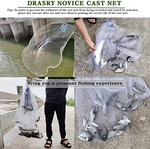 DRASRY água salgada American Fishing Cast Net 3/8 polegadas Tamanho da malha para armadilha de camarão