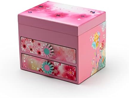 Tema floral de madeira rosa 18 Nota Spinning Ballerina Music Box - Muitas músicas para escolher - Só você