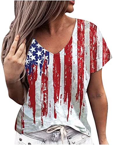 Túdos de túnica de manga curta de verão feminino V Nech Cute American Flag American Tees THRSHIST Casual Blouses