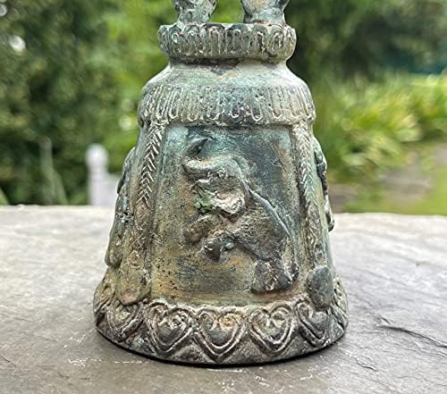 Terra dos tesouros simples, feitos à mão, Bell de Templo Tailandês - Brass Lucky Elephant Bell - Sinalizador Budista Bell da Tailândia - Autêntico elenco de bronze 5 polegadas
