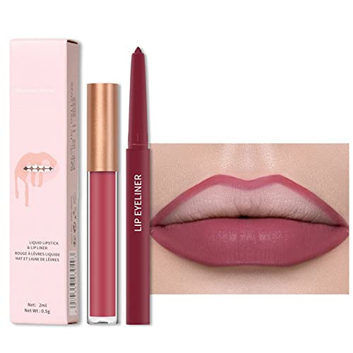 Girl Ultimate Lip Liner 2pcs Lobo Lip e Lipstick Makeup Conjunto 1 batons líquidos aveludados +