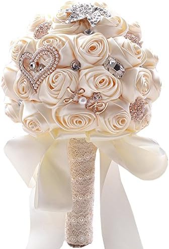 Jackcsale Romantic Wedding noiva segurando rosas de buquê com diamante pérola fita do dia dos namorados confissão de buquê