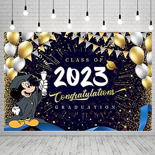 Cenário preto de graduação de 2023 para a classe para suprimentos de festas banner de celebração para decorações de festas azul mickey kindergarten photo background 59x38in