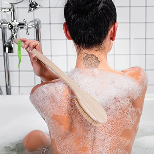 Escova de banho de cerdas ecotools, escova de corpo com cerdas suaves e rígidas, alça de bambu longa,