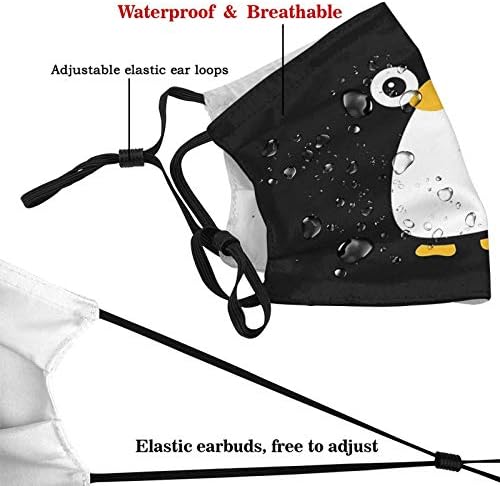 Wrdest Penguin Face Mask Washable Reutable Bandanas Fashion Scarves Protetive para unissex com 2 filtros de PCS