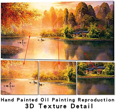 Gracefur Landscape Painting Canvas Arte da parede - pintada à mão 3D Sunset Sunset à beira do lago