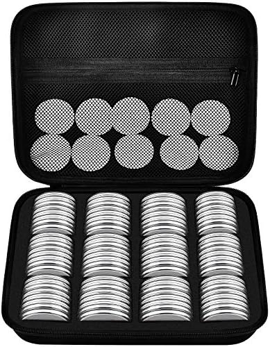 96 peças cápsulas de moeda de 46 mm, com junta de espuma e caixa de organizador de armazenamento de plástico, 6 tamanhos de coletor de moedas para suprimentos de coleta de moedas