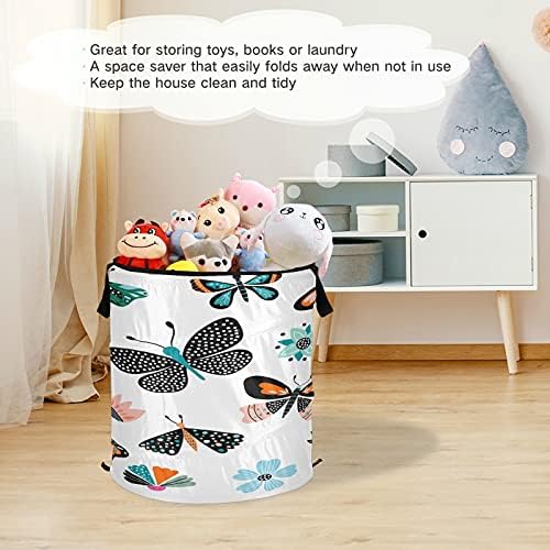 Xigua Butterfly Pop-up Laundry cesto com tampa com zíper, cesto de roupas sujas dobráveis ​​e dobráveis ​​com alças para dormitório, apartamento, lavanderia