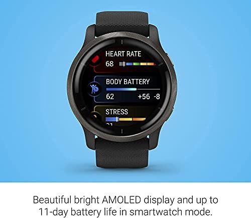 Garmin Venu 2, GPS Smartwatch com recursos avançados de monitoramento de saúde e fitness, moldura de ardósia com estojo preto e banda de silicone