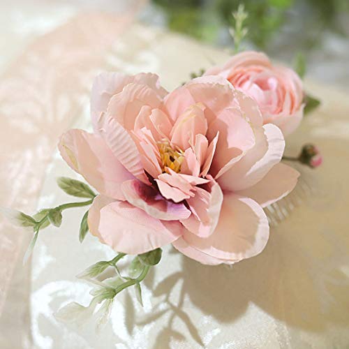 Fangsen Silver Wedding Rose Flor Flor Pente Ponta de cabelo Floral Capacete para noivas e damas de honra