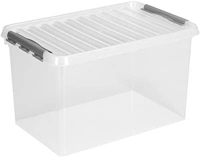 Caixa de armazenamento da linha Q-line Sunware de 62 litros de cor metálica transparente