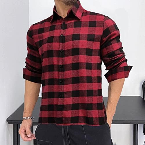 Wocachi Mens Checked camisetas botão de manga longa para baixo colarinho gingham camisa casual comercial camiseta xadrez formal