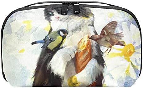 Organizador eletrônico, organizador de cabo de viagem Bolsa de bolsa Acessórios eletrônicos Carregar bolsa de armazenamento à prova d'água portátil para cabo, cordão, carregador, Animal Cat Bird Daisy Flower