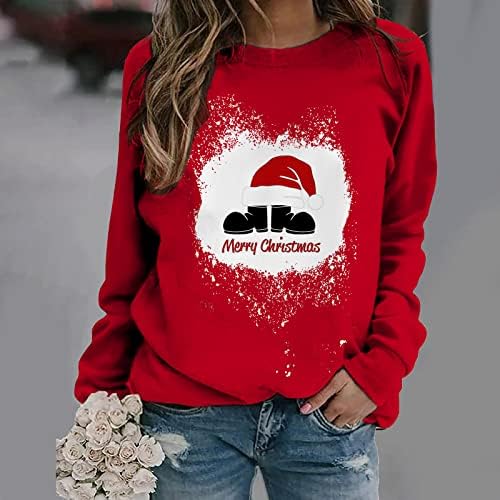 Sorto de moletons da tripulação feminina Moda 2023 Ano Novo Sweater de Natal Longo Chapéu Funny Santa e Botas