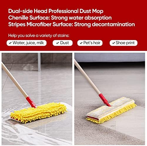 MOP de poeira doméstica de limpeza com alça longa de 45,28 de extensão, chenille e listras microfiber